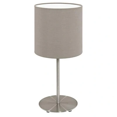 Image de Eglo lampe de table chevet Pasteri, salon à poser en acier et textile, nickel mat, taupe, douille E27, avec interrupteur, h 27,5 cm