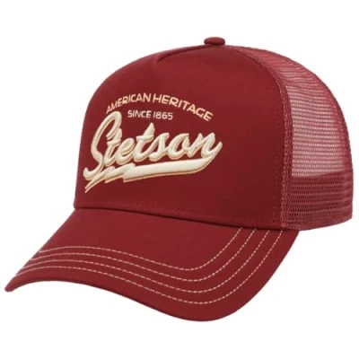 Image de STETSON Since 1865 Trucker Cap One Size (ca. 56 60 cm) Herren Schirm &amp; Front aus 100% Baumwolle Größenverstellbar Meshcap mit Netzeinsatz Schirmlänge 7 cm Sommer/Winter Rot Small