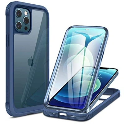 Image de Miracase Coque de Protection intégrale pour téléphone Portable 6.1 Pro 360 degrés avec Film d&#039;écran en Verre intégré complète Contre Les Chocs Bleu