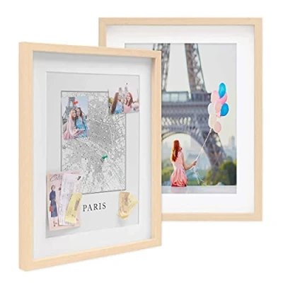 Image de PHOTOLINI Cadre Photo 3D à remplir 40 x 50 cm Naturel, Set de 2 Cadres boîte Profond avec Passe Partout, pour Objets jusqu&#039;à 1,5 cm, Bois MDF, Verre Les Loisirs créatifs &amp; comme Cadeau