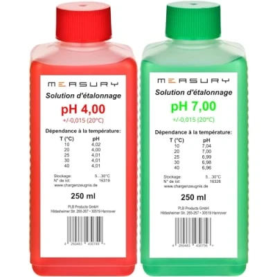Image de Measury solution d&#039;étalonnage pH 4,00 et 7,00, tampon 250 ml chacune, rouge/vert, liquide