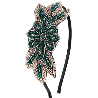 Image de ArtiDeco 1920s Bandeau pour femme avec serre tête Gatsby années 20 Taille unique (Vert)