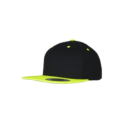 Image de Flexfit Homme Mütze Classic Snapback 2 tone flat sheets, Schwarz/Neongelb, Taille unique EU