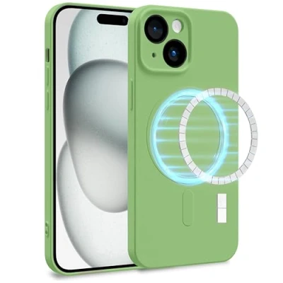 Image de MyGadget Coque Silicone [ Compatible avec MagSafe ] Apple iPhone 15 Case TPU Souple &amp; Soft Doublure Microfibre Cover Protection Extra Fine Légère Vert