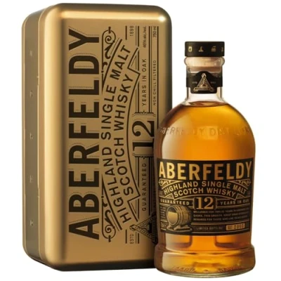 Image de Aberfeldy 12 ans Highland Scotch Single Malt Whisky avec coffret métallique , maturation en fûts de chêne, notes miel, fruits, d’épices, vanille et une pointe fumée, 40 % vol., 70 cl/700ml