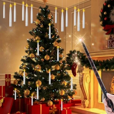 Image de EXTSUD Lot de 12 Bougies LED Flottantes avec Télécommande Baguette Magique Magiques Suspendues à Piles Flamme Vacillante pour Décorations Halloween, Noël et Mariage