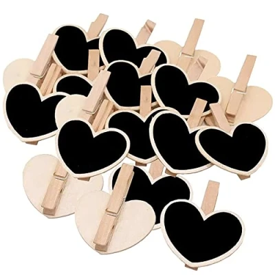 Image de Kanyka 30 pièces Mini Tableau Noir, Noir en Bois, Message Board Signes Panneau d&#039;Affichage avec Pince, Ardoise Pince pour Panneaux à Mariage Dîner Party
