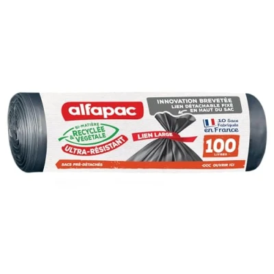 Image de Alfapac 10 Sacs 100L Recyclés Maxi Poids à Lien Large