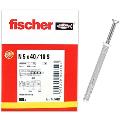 Image de fischer Cheville à frapper N 5 x 40/15 S collerette fraisée et clou en acier électrozingué/Boîte de 100