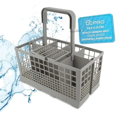 Image de DL pro Panier à couverts universel 24,5 x 14 cm pour de nombreux lave vaisselle compatible avec Bosch Siemens Neff 0093046 93046 621320 AEG Gorenje Privileg