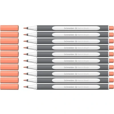 Image de Schneider Brushpen Paint It 070 Lot de 10 feutres pinceaux qualité supérieure avec pointe flexible et couleurs vives pour la calligraphie, le lettrage à main plus encore, abricot pastel