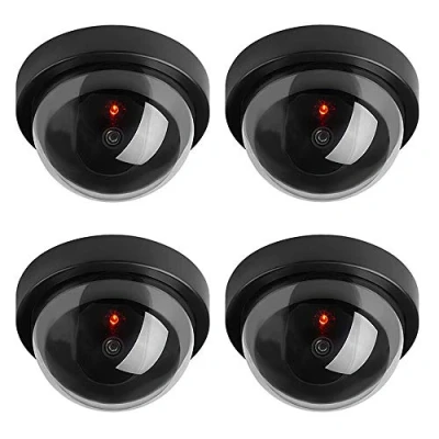 Image de ELEAR™ 4 X noir Dôme Fausse sécurité fictive Caméra CCTV imperméable à l&#039;eau IR LED Clignotant Rouge Lumière Surveillance intérieure extérieure