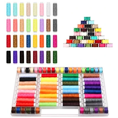 Image de Kurtzy Mini Bobines de Fil pour Machine a Coudre avec Boîte Rangement (Lot 64) 20 et 40 Mètres Polyester Couleurs Assorties Broderies à la Main