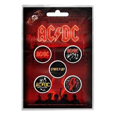 Image de Ac/Dc Button Badge Pwr Up Band Logo Nouveau Officiel 5 X Pin Size One
