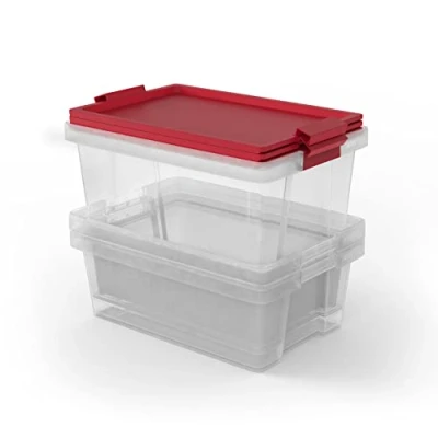 Image de TATAY Lot de 3 Boîtes Rangement avec Couvercles, 2 x 7L, 1 15L, Poignées, Couvercle en PP Recyclé, Transparent, sans BPA, Rouge. Dimensions 25 36 29 cm