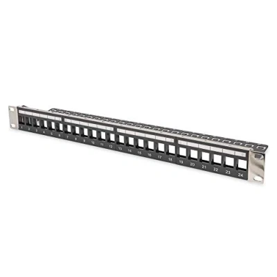 Image de DIGITUS Panneau de brassage (Patch panel) Modulaire Pour modules Keystone 19 inch 24 port Blindé Montage en rack 1U V2 Noir