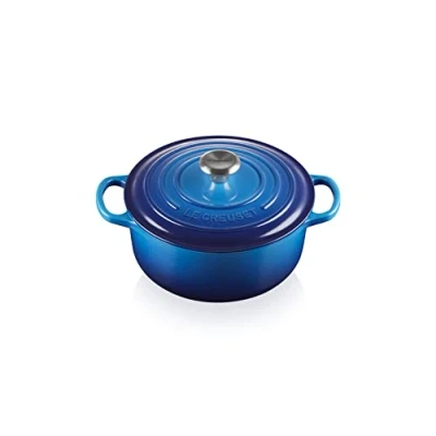 Image de Le Creuset Cocotte Signature en Fonte Émaillée avec Couvercle, 22 cm, Ronde, 3,3 L, 3,932 kg, Azure, 21177222202430