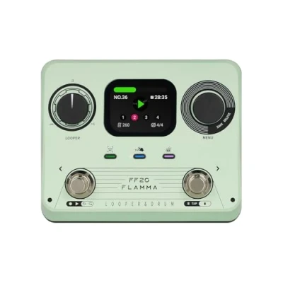 Image de FLAMMA FF20 Pédale Looper Batterie pour Guitare, avec Écran, 300 min d’Enregistrement, 220 Rythmes, 100 Emplacements, Time Stretch, Auto Enregistrement, USB &amp; Sortie Casque, Guitare et Basse