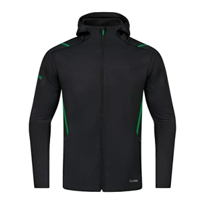 Image de JAKO Veste Décontractée Challenge Avec Capuche, Mixte Enfant, Noir Chiné/Vert Sport, 128