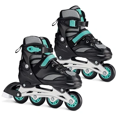 Image de Navaris Paire de Roller Patins à roulettes en Ligne Tailles Ajustables avec Roues alignées pour Filles garçons Hommes et Femmes