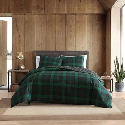 Image de Eddie Bauer Parure de lit Double réversible en Coton avec taie d&#039;oreiller Assortie, décoration d&#039;intérieur à Carreaux Fermeture Boutons (Vert Tartan boisé, Simple)