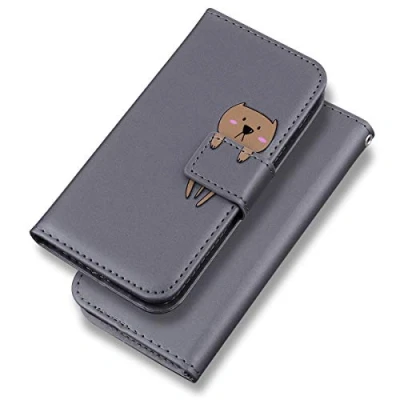 Image de Bartern Coque Apple iPhone 7 Plus/iPhone 8 Plus Clapet,Dessin Animé Ours Portefeuille Etui en Cuir PU,TPU Antichoc Housse Flip Case avec Rabat Fentes pour Cartes et Fonction Support,Gris