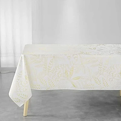Image de douceur d&#039;intérieur, Nappe Rectangle (150 x 300 cm) Belflor Blanc/Or, Polyester Imprimé Métallisé