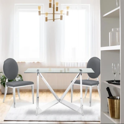 Image de Menzzo Sofia Chaise en INOX, Simili (P.U.), Gris, Taille Unique