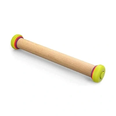 Image de Joseph PrecisionPin Rouleau à pâtisserie avec 4 Anneaux d&#039;épaisseur Ajustables, Anti Adhérent, pour pizza, biscuits, pâte, en Bois de hêtre, Multicolore