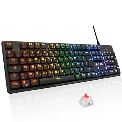 Image de The G Lab Keyz Platinium Clavier Mécanique Gamer AZERTY FR Red Switch Low Profile Rétroéclairage RGB 100% Personnalisable, Anti ghosting Total PC/PS4/PS5/Xbox Nouveau 2022, Noir