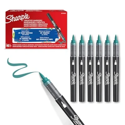 Image de Sharpie Marqueurs Créatifs Feutres acrylique Pointe pinceau de coloriage adulte à base d’eau idéal pour mystère, scrapbooking, dessiner, etc. Vert Émeraude Lot 6