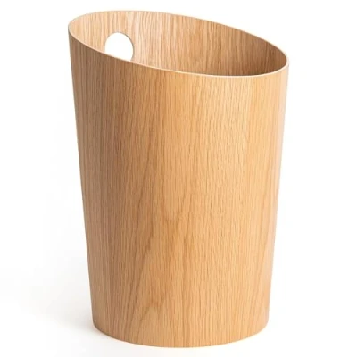 Image de Kazai.® Corbeille à Papier Design &#039;Bennet&#039; Poubelle Unique pour Bureau, Chambre, Chambre d&#039;Enfant, et Plus de Bureau en Placage Bois Véritable Chêne