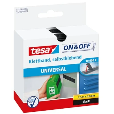 Image de tesa On &amp; Off Bande Auto Agrippante Ruban Agrippant Adhésif pour la Fixation Rapide des Objets Légers Noir, 2 cm x 250