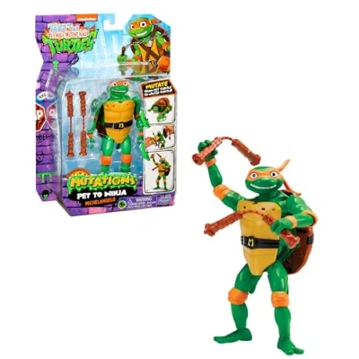Image de Tortues Ninja, 1 Figurine Deluxe 15 cm, Transformable, Modèle Michelangelo, pour Les Enfants à partir de 4 Ans et Plus, TU8383