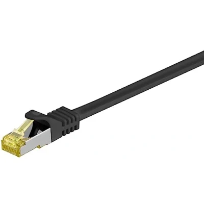 Image de Goobay 92704 câble patch CAT 6a, Ethernet, double blindage, S FTP jusqu&#039;à 10000 Mbits, 500 Mhz, cuivre sans halogène, connecteur RJ 45, contacts plaqués or, 15 m, noir