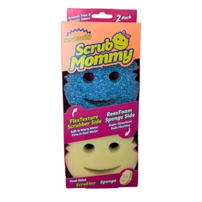 Image de Scrub Daddy Mommy Eponge Vaisselle Reutilisable Lavable Cuisine et Salle de Bain, Accessoire Maison, Flextexture sans Gratter, Produits Accessoires Nettoyage, Bleu, Lot 2