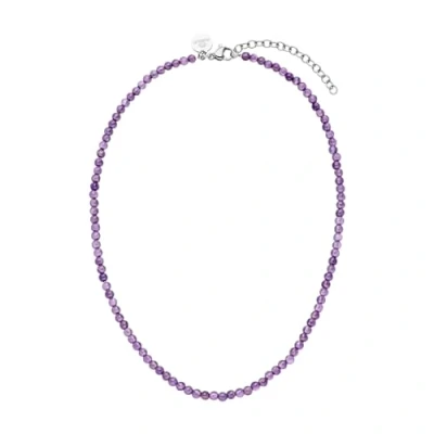 Image de Purelei® Collier d&#039;Améthyste, pour femme en acier inoxydable durable, de perles d&#039;améthyste naturelles résistant à l&#039;eau, longueur réglable 35 40 cm (Argent)