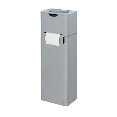 Image de WENKO Combiné WC 6 en 1 Distributeur Papier Toilette, Brosse WC, Stockage Papier, Support téléphone et Tablette, Rangement Protection hygiènique ou Autres 20 x 58,5 15 cm Gris Mat