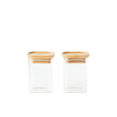 Image de Pebbly Set de 2 boîtes carrées en verre et bambou x 240 ml Idéales pour stocker des épices herbes