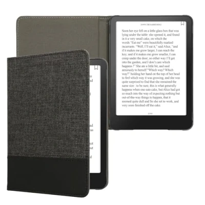 Image de kwmobile Étui liseuse Compatible avec Amazon Kindle Paperwhite (12. Gen 2024) / Colorsoft Housse Rabat magnétique en Tissu Canevas pour