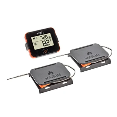 Image de TFA Dostmann BBQ Thermomètre émetteur VIEW, 14.1514.10, 2 sondes de température avec 150cm câble, adapté au barbecue/barbecue/smoker/fumoir/barbecue, rétro éclairage, noir