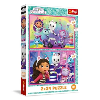 Image de Trefl Puzzle 2 en 1 : Gabby&#039;s Dollhouse, Les Jeux avec Gabby x 24 Pièces, Ensemble de Deux Puzzles pour Enfants à partir 3 Ans