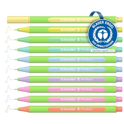 Image de Schneider Line Up Lot de 10 feutres à pointe fine pastel (épaisseur trait 0,4 mm, en plastique biosourcé, récompensé par l&#039;ange bleu)