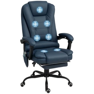 Image de Vinsetto Fauteuil de Bureau massant, Chaise Bureau, Ergonomique avec Hauteur réglable, Dossier inclinable et télécommande Filaire, Repose Pieds rétractable pivotant à 360, Bleu
