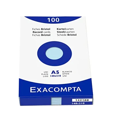 Image de Exacompta Réf. 13318B Étui de 100 fiches bristol unies non perforées format 148 x 210 mm compatibles avec imprimante jet d&#039;encre, laser et photocopieur couleur azur