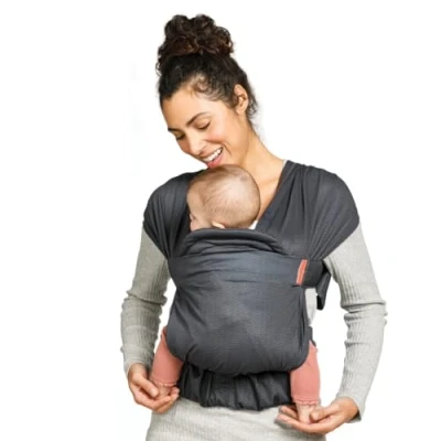 Image de Infantino Écharpe de Portage bébé Hybride Hug &amp; Cuddle Porte Bebe Housse confidentialité matelassée Pochette rangement intégrée Pour 3,2 à 11,8 kg Gris foncé