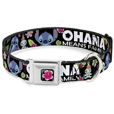 Image de Buckle Down Dc wdy339 wm sécheuse Lilo et Stitch Hibiscus Fleur Noir/Rose Collier de Chien, Wide medium/1658,4 cm