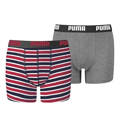Image de Puma BOYS Basic Boxer Printed Stripe 2 PACK Shorty pour enfants, Taille: 164, Ribbon red