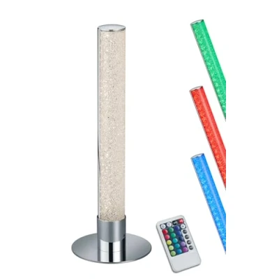 Image de Reality, Lampe de table, Leia incl. 1 x LED,SMD,5,0 Watt,3000K,400 Lm. Acryl, Transparent claire, Corps: Métal, Chrome Ø:15,0cm, H:40,0cm, Commande à distance,Changement couleur RGBW,IP20
