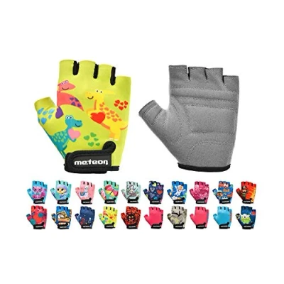 Image de Meteor gants de cyclisme pour enfants, courts type mitaines, avec attache, accessoires protection des mains, rouler en toute sécurité, Dino.